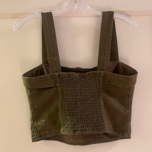 Abercrombie & Fitch Linen-Blend Foldover Set Cropped Top - Olive S - Picture 5 of 5